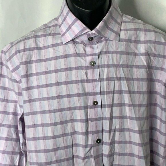 Robert Graham Button Up Shirt 43 17 Heathered Purple Checkered Long Sleeves - Picture 3 of 6